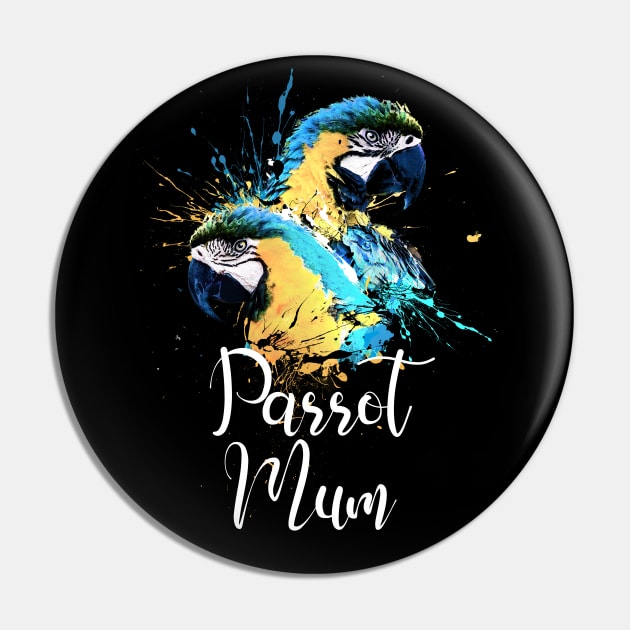 Parrot Mom Color Splatter Macaw Black Pin by BirdNerd