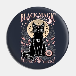 Black Magic Cat with Floral Ornaments Pin