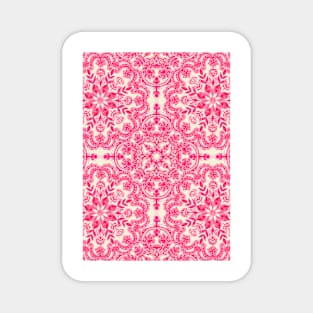 Hot Pink & Soft Cream Folk Art Pattern Magnet