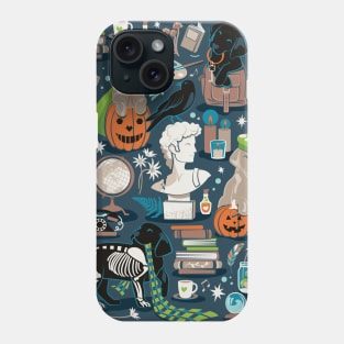 Labracadabrador halloween magic puppies // spot // nile blue background teal limerick green and mint details black and yellow Labrador Retriever dogs Phone Case