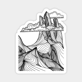 Mountain landscape and sky view line illustration Magnet