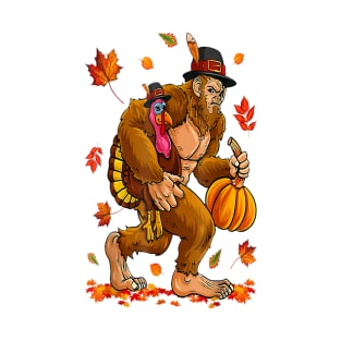 Thanksgiving Bigfoot Turkey Pumpkin Day T-Shirt