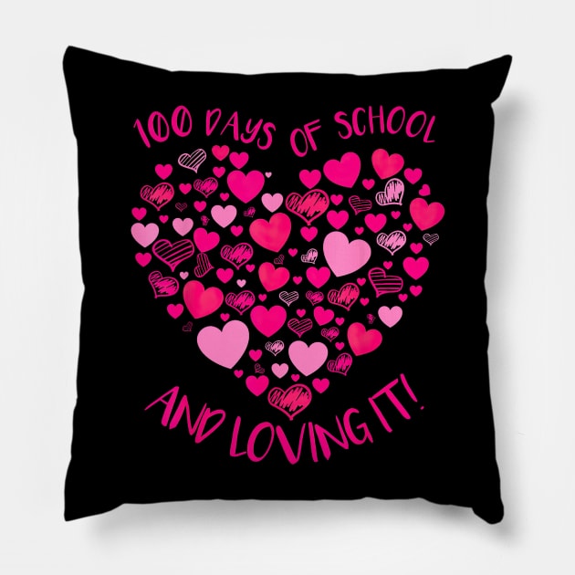 Hearts Make Hearts 100 Days Of School And Loving It Pillow by Marcelo Nimtz