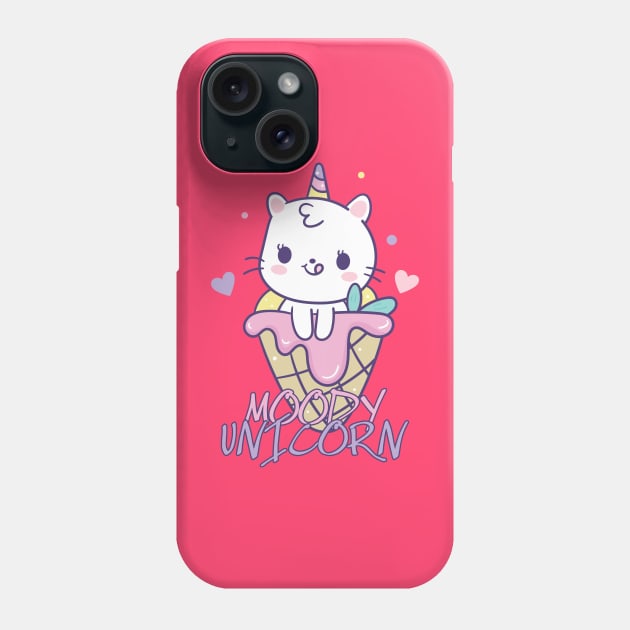 Moody unicorn - Cute little unicorn in an ice cream you and your kids would love! - Available in stickers, clothing, etc Phone Case by Crazy Collective