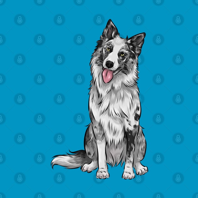 Cute Blue Merle Border Collie Dog by Shirin Illustration