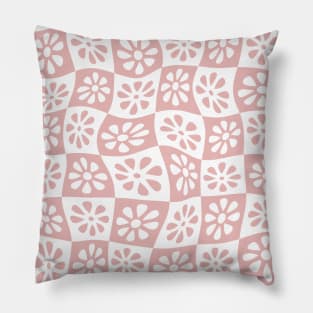 Blush Pink Wavy Floral Checkers Pillow