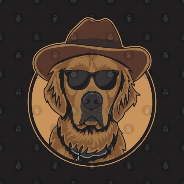 Brown Golden Retriever Wearing A Cowboy Hat And Glasses by Dogiviate