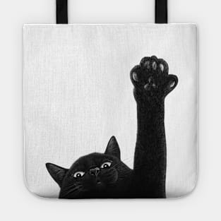 Black cat with paw Tote