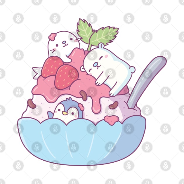 Shaved Ice Dessert with Cute Seal, Polar Bear and Penguin by rustydoodle