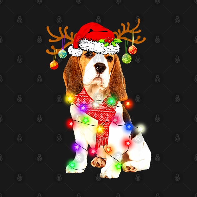 Funny Beagle Santa Hat Dog Reindeer Christmas Lights Gift Dog Lover by BoongMie