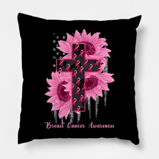 Breast Cancer Awareness Ribbon Sunflower Pillow