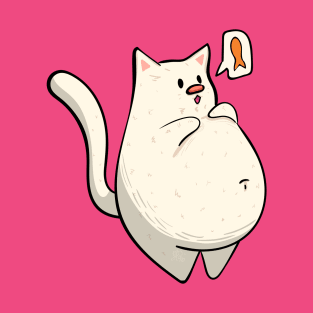 White Chonky Cat Design T-Shirt