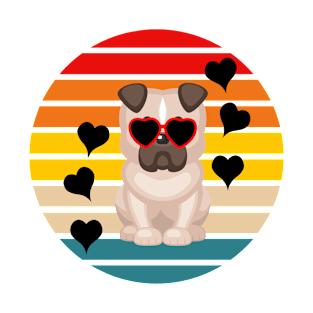 Bulldog Cartoon Wearing Love Glasses for Valentines Retro T-Shirt