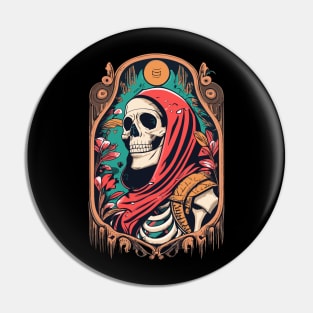 Skeleton in a Red Medieval Cloak Pin