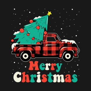 Merry Christmas Buffalo Plaid Christmas Tree Red Truck Xmas T-Shirt