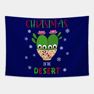 Christmas In The Desert - Cacti Couple In Christmas Candy Cane Bowl Tapestry