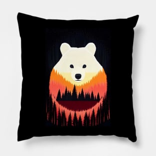 Nighttime Forest Bears - beautiful abstract painting of kawaii cute bears in a colorful night forest, outdoor nature anime cartoon style of rainbow color cyan, pink, red, blue, yellow, green. Pillow