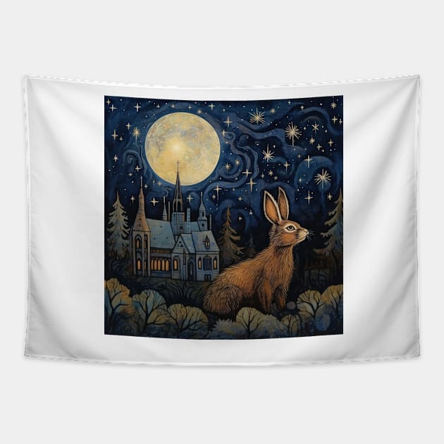 Hare, Pagan Hare, Pagan Art, Moon, Animal, Tapestry by thewandswant