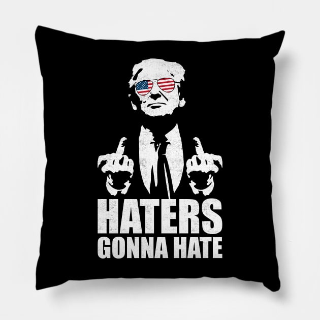 Donald Trump Middle Finger - Funny Haters Gonna Hate Pillow by devilcat.art