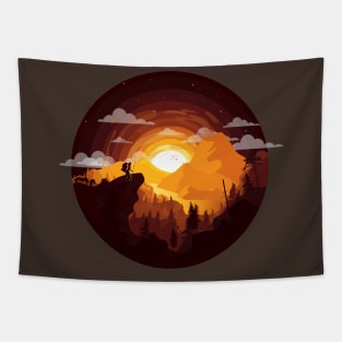 Hiking Trail Sunset, Orange with Clouds and Mountains Sunset Tapestry