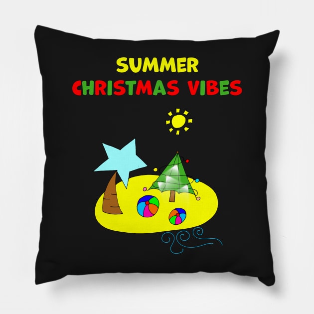 Christmas on the Beach Summer Christmas Vibes Funny Pillow by Artstastic