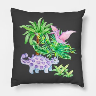 Cute Purple Dinosaur in the Jungle Pillow