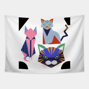 Geometric colourfull pattern cat  abstract cute Tapestry