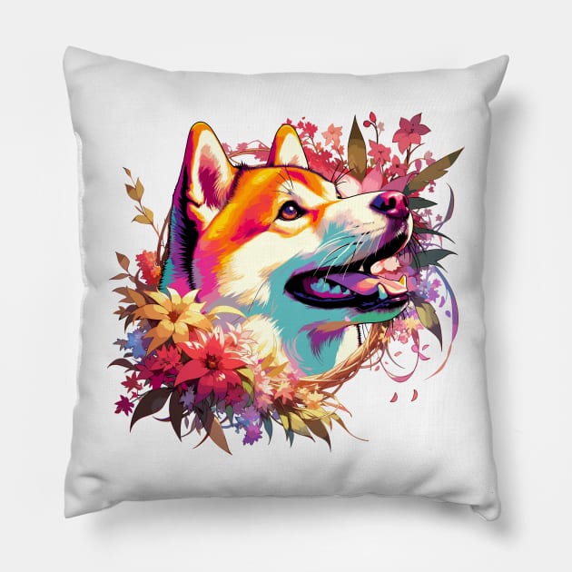 Hokkaido's Joyful Portrait, Perfect Dog Mom Mother's Day Gift Pillow by ArtRUs