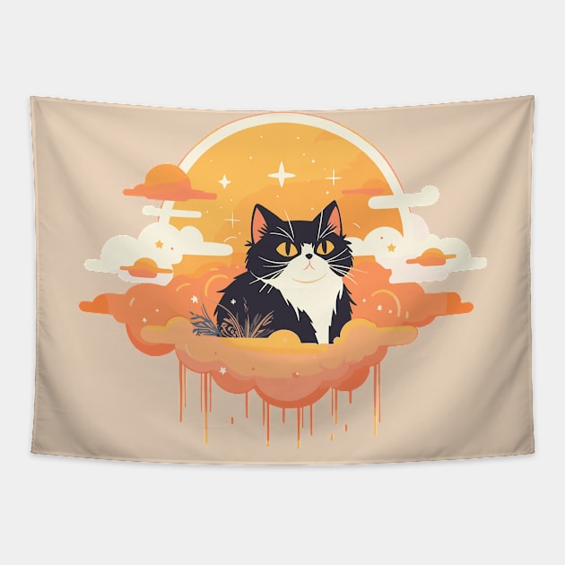 Black and white cat on a cloud Tapestry by etherElric