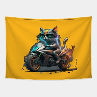 Funny cat driving a motocycle Tapestry