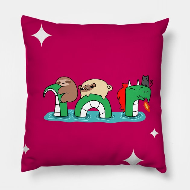 "Thinking of You" Dragon Sloth and Pug Pillow by saradaboru