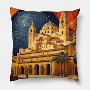 Mezquita of Cordoba Spain Starry Night Travel Tourism Retro Vintage Pillow