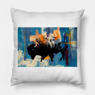 American Bison Stamp Art Painting Colorado Pillow