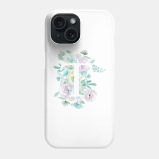 Botanical alphabet T green and purple flowers Phone Case