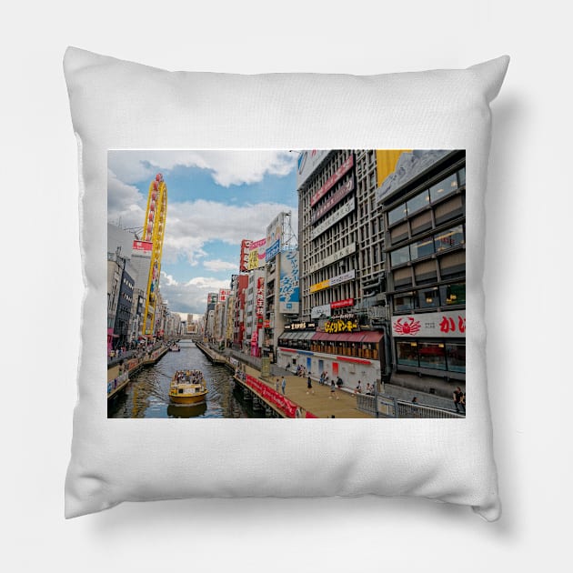 Dotonbori in Osaka Pillow by Offiinhoki