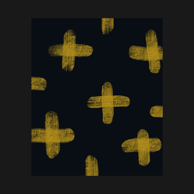 Abstract drawing of yellow crosses on blue by Pacesyte