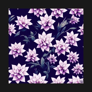 Purple Dahlia Flowers - Seamless Floral Design T-Shirt