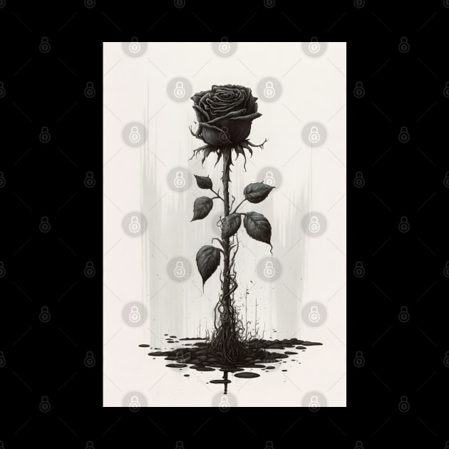 Solitary Black Goth Rose Watercolor by designs4days