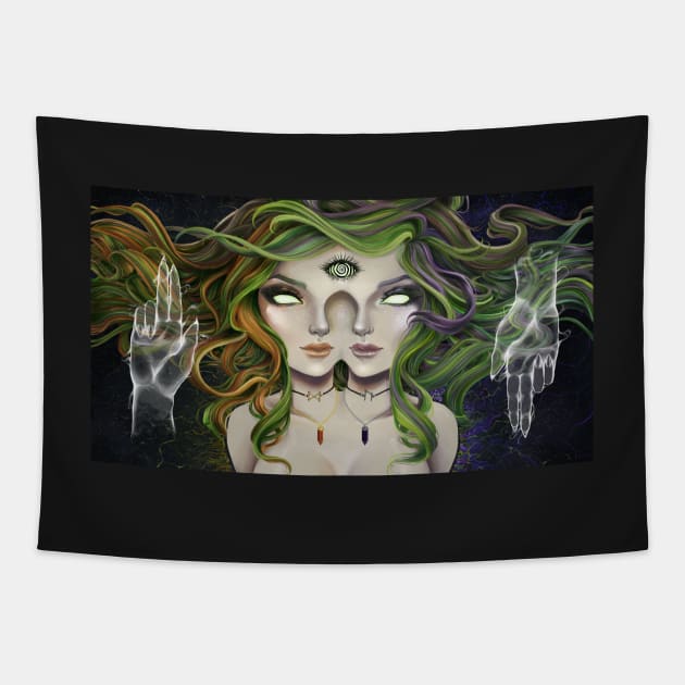 Hybrid - Cannabis Goddesses Sativa and Indica, an original piece by Kittie Peters Tapestry by SalemKittie