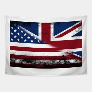 Sliced American flag and UK  flag distressed Tapestry