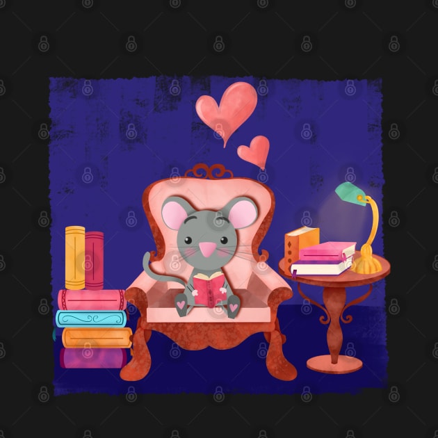 Cute mouse love reading at night by PrintAmor