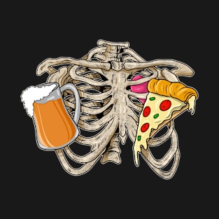 Skeleton Halloween Beer Pizza Funny Drinking Lover T-Shirt