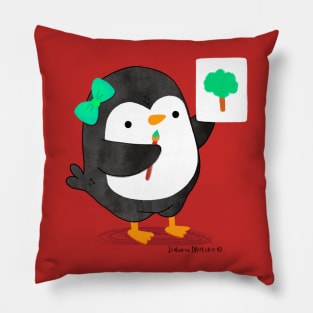 Gigi Penguin made a painting Pillow