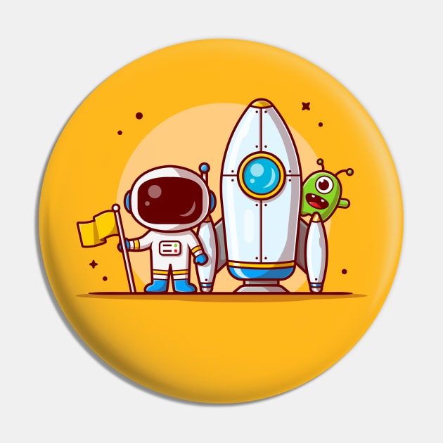 Cute Astronaut Standing Holding Flag with Rocket and Cute Alien Space Cartoon Vector Icon Illustration Pin by Catalyst Labs