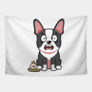 Funny french bulldog steps on a dirty diaper Tapestry