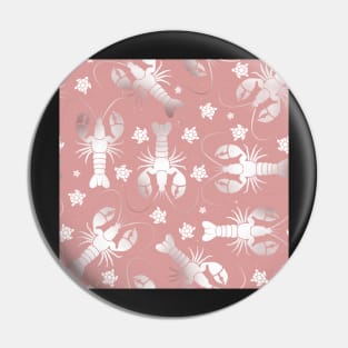 lobster love silver on pink Pin