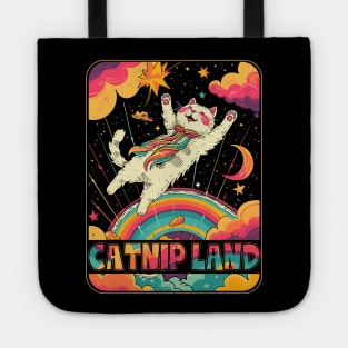 Cat Catnip Land 60s 70s Hippie Aesthetic Cat Lover Tote