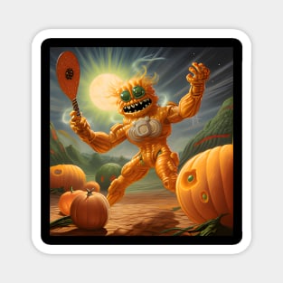 Pumpkin Alien Playing Pickleball Magnet
