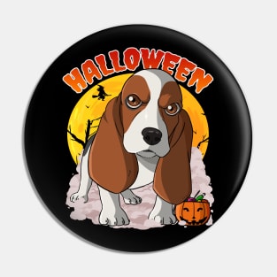 Basset Hound Pumpkin Happy Halloween Pin