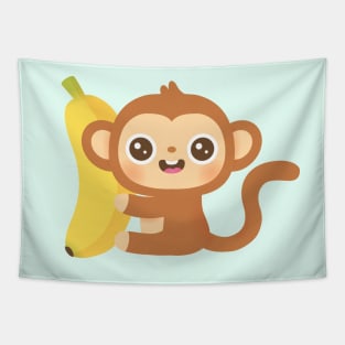 Cute Little Monkey and Banana Tapestry